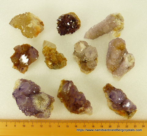 Ten medium quality (mostly cactus) quartz crystals