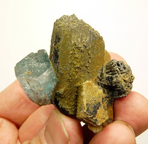 Aquamarine, schorl and feldspar crystal specimen