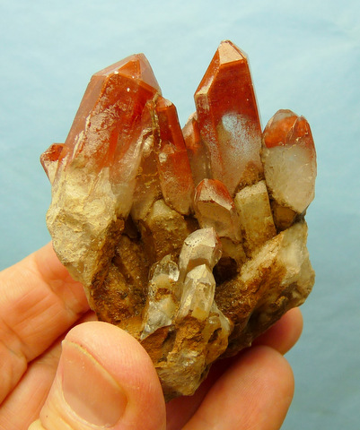 Quartz crystals with hematite, on matrix