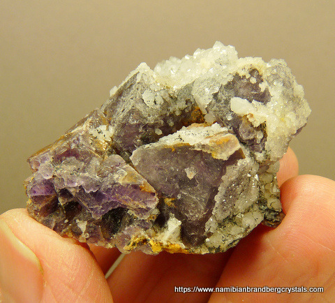 Fluorite crystals, partly covered by minute quartz crystals