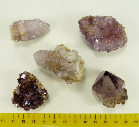 Five medium quality quartz specimens from KwaNdebele, including cactus quartz specimens