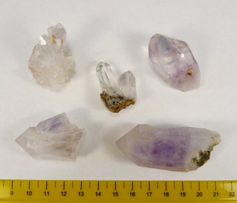 Five Brandberg quartz crystal specimens