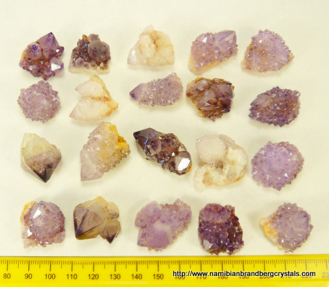 20 (mostly cactus) quartz specimens, mostly in shades of amethyst