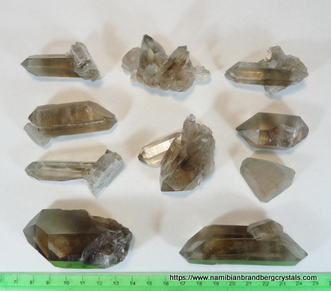 10 smoky quartz crystals