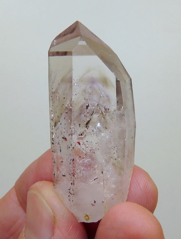 Quartz Crystal with Hematite Specks, Phantom and Tiny Moving Bubble