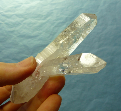 A nice-sized quartz specimen with the main crystal being slightly bent, and some gemmy areas