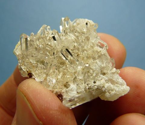Very gemmy, clear quartz crystals on calcite matrix