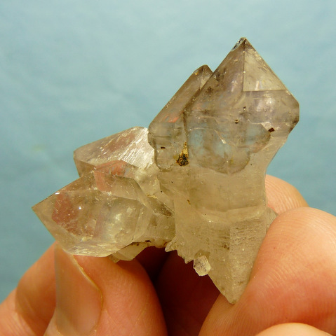 Light smoky quartz crystal group with sceptres