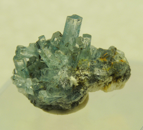 Small aquamarine crystal group on small matrix