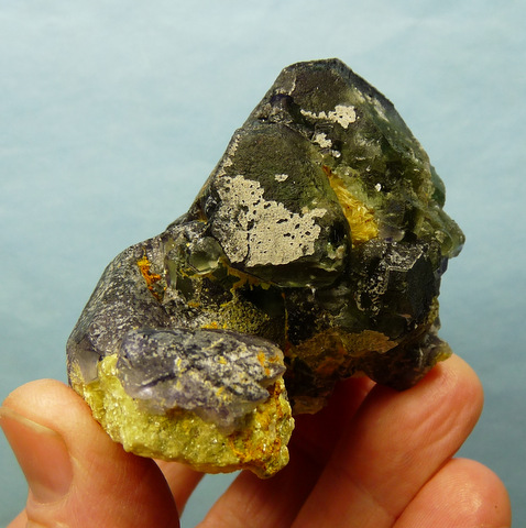Fluorite crystals with hyalite opal, on feldspar matrix