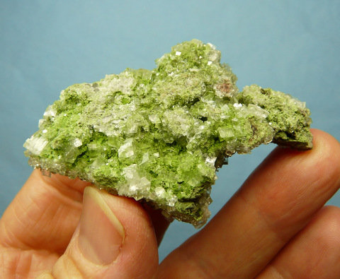 Lovely, sparkling calcite crystal with vivid green botryoidal duftite / mottramite on matrix