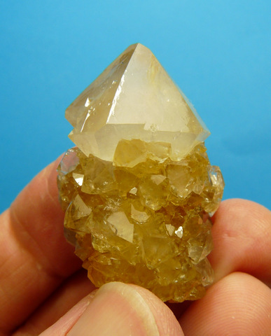 A beautiful, semi-clear cactus quartz crystal with patches of light yellowish colouring