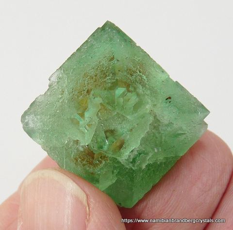 Green fluorite crystal, partially embedded in quartz crystals