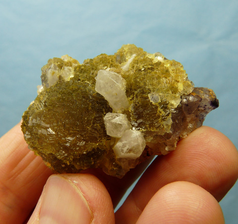 Yellowish-green fluorite crystals with quartz, on matrix