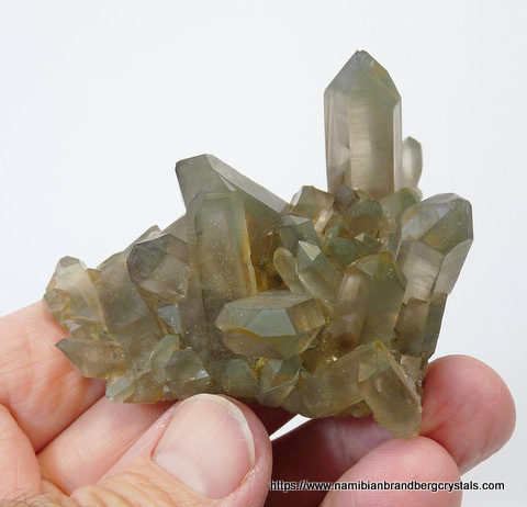 Smoky quartz crystal group with epidote and chlorite inclusions